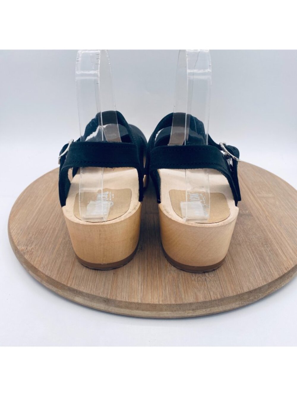 Sandgrens Swedish Wooden Clogs Womens 9 40 Black Leather Mary Jane Handmade - Picture 7 of 12